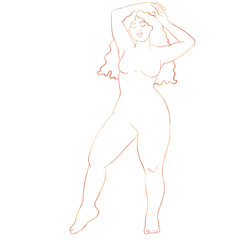 Woman body. Raster line illustration of a female. Realistic woman for creating fashion prints, postcard, wedding invitations, banners, arrangement illustrations, books, covers.