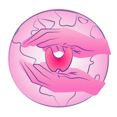Vector illustration for World Thyroid Day.Thyroid gland in the hands of the world. Can be used for medical designs, poster, banner, backgrounds, symbol, icon and print templates.