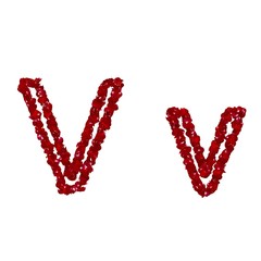 The letter "V" is made of red rose petals