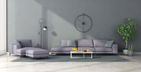 Minimalist living room with lilac furniture