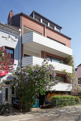 Obraz premium Modernes Wohngebäude aus Backstein, Mehrfamilienhaus, , Bremen, Deutschland, Europa