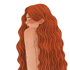 Cute face of a girl. Textural illustration of a female. Realistic woman face for creating fashion prints, postcard, wedding invitations, banners, arrangement illustrations, books, covers.