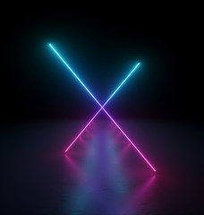 Fototapeta na wymiar 3d render, abstract background with bright pink blue lines. Glowing neon light gradient. Ultraviolet spectrum. Laser rays in the dark perspective view. Futuristic minimal geometric design