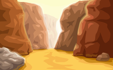 cartoon canyon landscape at bottom