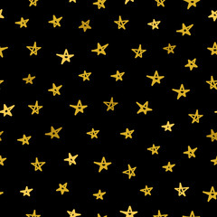 Star vector pattern. Black background with golden stars. Simple seamless pattern