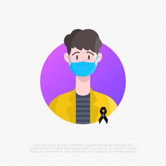 Caucasian friendly young man, teenager or boy avatar in surgical mask. Flat style. Vector illistration.