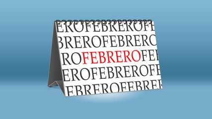 Ein Kalender f&uuml;r den Schreibtisch zeigt den spanischen Monat Febrero (Februar in deutscher Sprache)