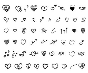 ハートの素材のセット／かわいい／手書き