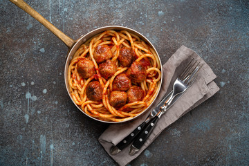 Meatballs pasta in tomato sauce