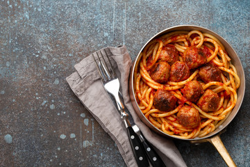 Meatballs pasta in tomato sauce