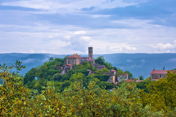 Village of Zavrsje in green landscape of Istria view,