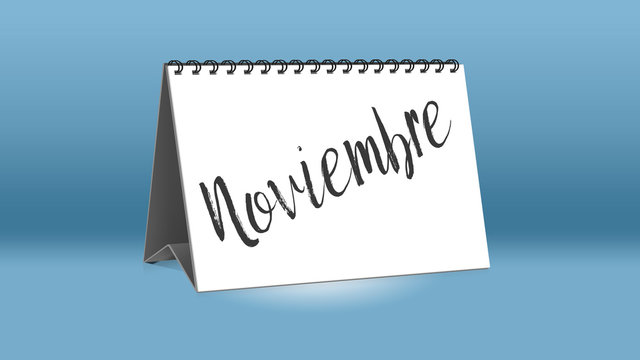 Ein Kalender für den Schreibtisch zeigt den spanischen  Monat Noviembre (November in deutscher Sprache)