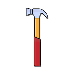 Construction blue and red icon of a manual metal hammer with a wooden handle with a shadow intended for building and carpentry work, for driving nails. Construction tool. Vector illustration