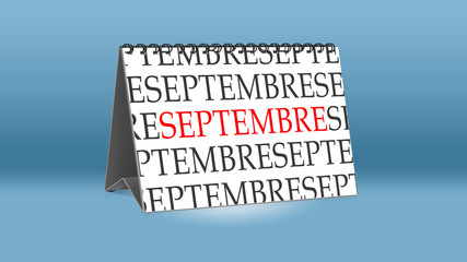 Ein Kalender für den Schreibtisch zeigt den französischen Monat Septembre (September in deutscher Sprache)