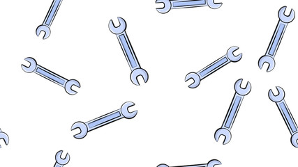 Texture, seamless pattern of metal iron blue gas spanners, metalworker building repair for loosening and tightening the nuts and bolts on a white background. Vector