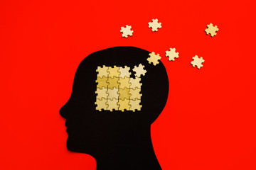 Brain disorder symbol presented by human head made form paper . Creative idea for Alzheimer's disease, dementia, memory loss and mental health concept