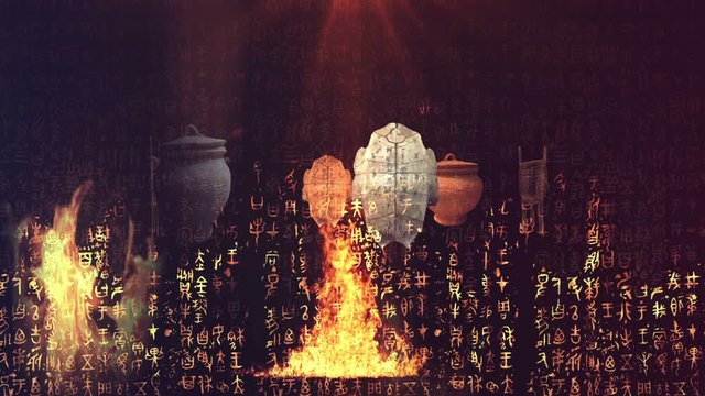 Inscriptions on bronze.Human evolution.Fire and civilization development.The origin of civilization background.