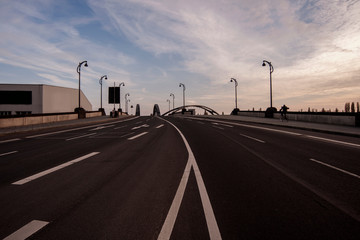 street on modern bridge frankfurt germany