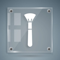 White Makeup brush icon isolated on grey background. Square glass panels. Vector Illustration