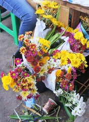 bouquet of flowers for sale on the roadside in the city of Temanggung, Indonesia