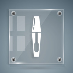 White Mascara brush icon isolated on grey background. Square glass panels. Vector Illustration