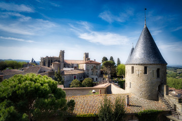 Vista de la fortaleza medieval de Carcassonne, France.
