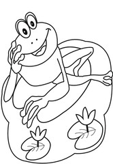 outline Relaxing Frog on Leaf Illustration