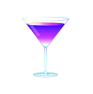 Vector illustration of purple cocktail in martini glass. Purple rain cocktail illustration isolated on white background