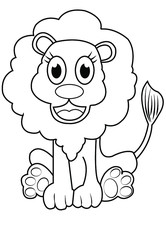 Cute lion cartoon Black and white illustration