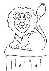 Cute lion cartoon Black and white illustration
