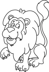 Cute lion cartoon Black and white illustration