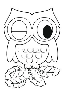 Cute owl cartoon Black and white illustration