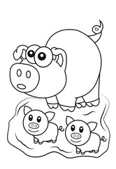 Cute boar or wild forest pig -  children cartoon coloring book pages.