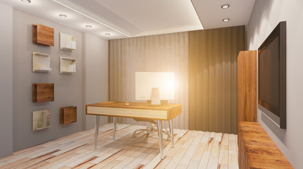 Modern office Cabinet.  3D rendering.   Meeting room. Sunset.