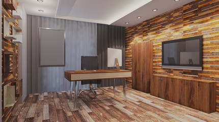 Modern office Cabinet.  3D rendering.   Meeting room. Blank paintings.  Mockup.