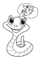 Contemplative Snake Thinking About Rat Outline Illustration