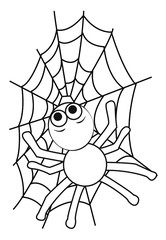 Spider on web colouring page 