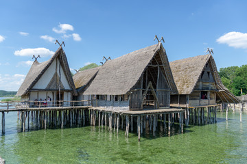 Fototapeta na wymiar Pfahlbauten Unteruhldingen at lake contance, unesco world heritage