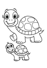 Playful Turtle with Kid Outline Illustration