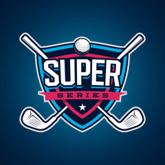 Golf logo, emblem, icons, designs template with ball and sticks