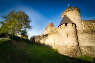 Obraz premium Vista de la fortaleza medieval de Carcassonne, France.