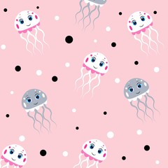 cute cartoon jellyfish pattern illustration, colorful vector