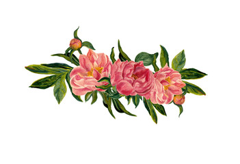 Watercolor painting a  floral composition with beautiful vintage peony flowers. Design element for wedding invitation, greeting card and other