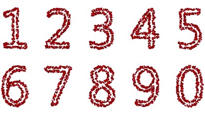 A large collection of numbers from red rose petals