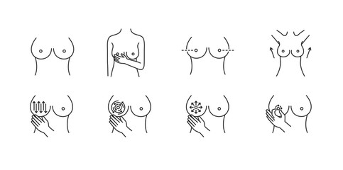 breast cancer self screening method icon set