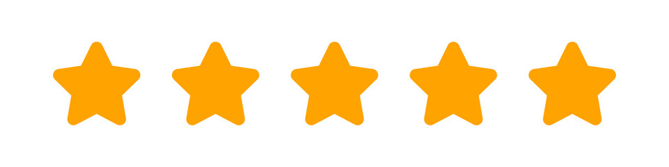 five stars icon cute isolated on white background, chic 5 star shape yellow orange, illustration simple star rating symbol, clip art 5 star for logo, pentagram five star for decoration ranking award