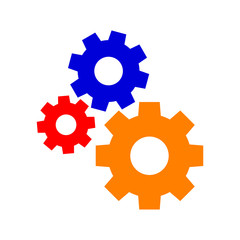 circle cog gear colorful for mechanization icon isolated on white, gear symbol for button icon for progress web, simple circle cog shape for engineering mechanism, machinery industrial technology sign