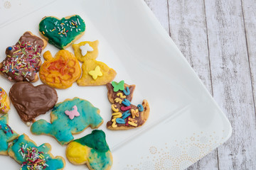 Group of colorful homemade Christmas cookies and biscuits