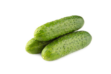 Green cucumbers isolated on white background. Top view