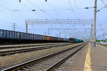 
Railroad rails in Russia. Concrete sleepers